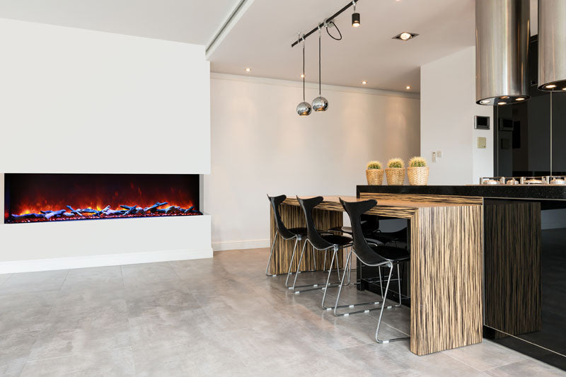 Amantii 72" 3-Sided Deep Indoor or Outdoor Electric Fireplace, with custom choice Media Kit
