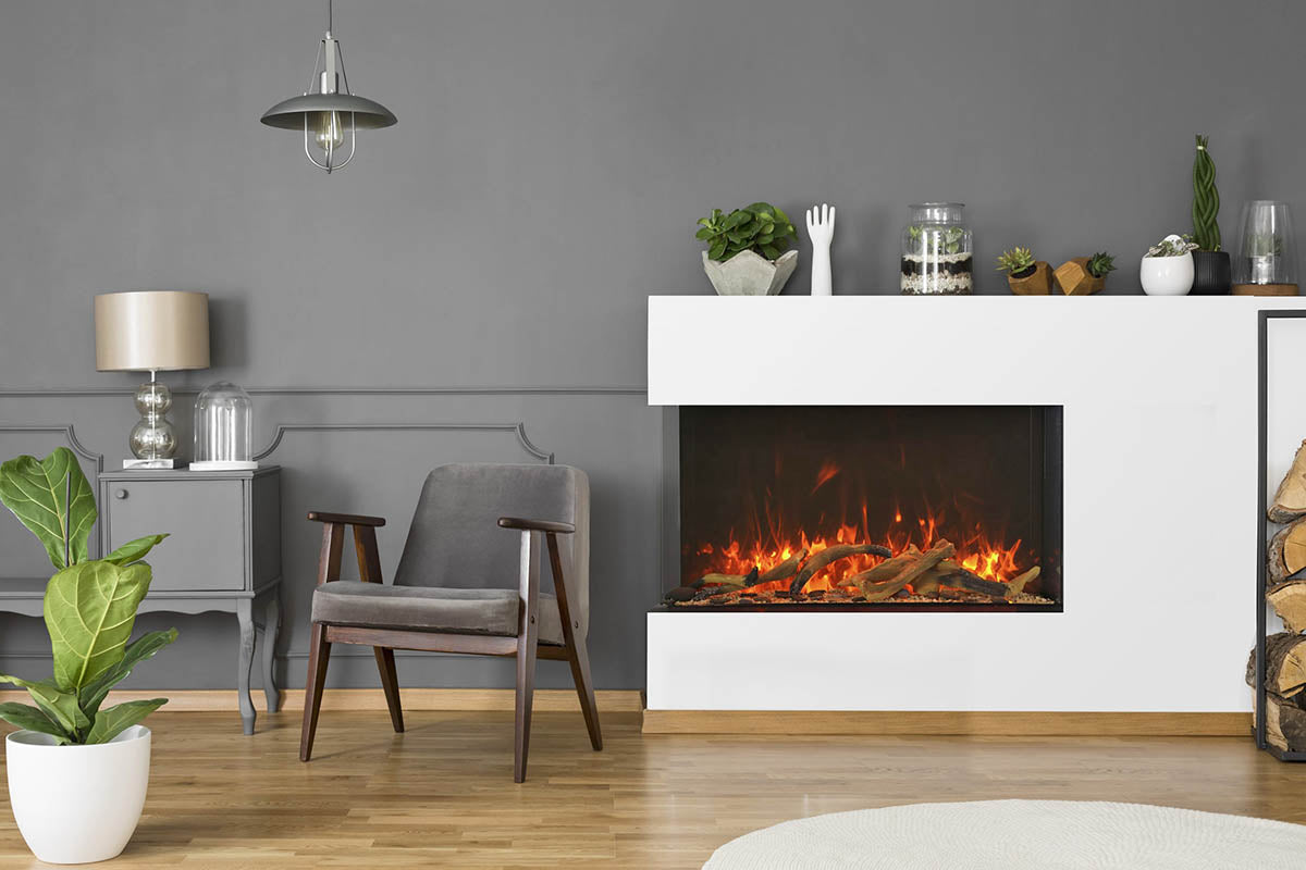 Amantii 40" 3-Sided Tall Deep Indoor or Outdoor Electric Fireplace, with custom choice Media Kit