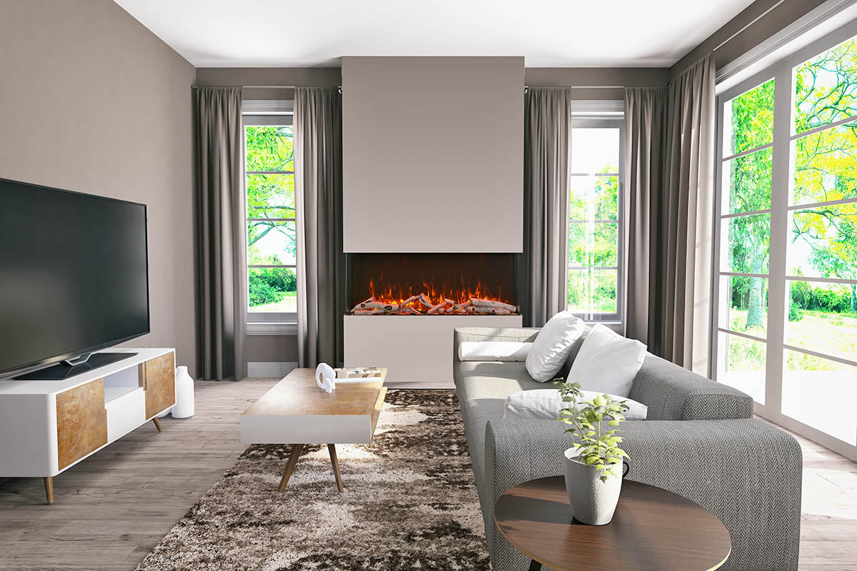 Amantii 60" 3-Sided Tall Deep Indoor or Outdoor Electric Fireplace, with custom choice Media Kit