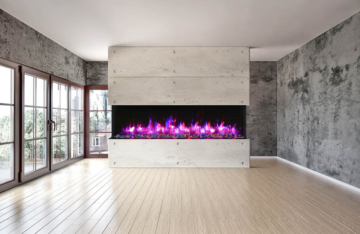 Amantii 88" 3-Sided Tall Deep Indoor or Outdoor Electric Fireplace, with custom choice Media Kit