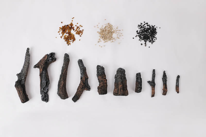 10 Piece Oak Log set with 2 colors of real fire glass and 2 colors of vermiculite (electric only)