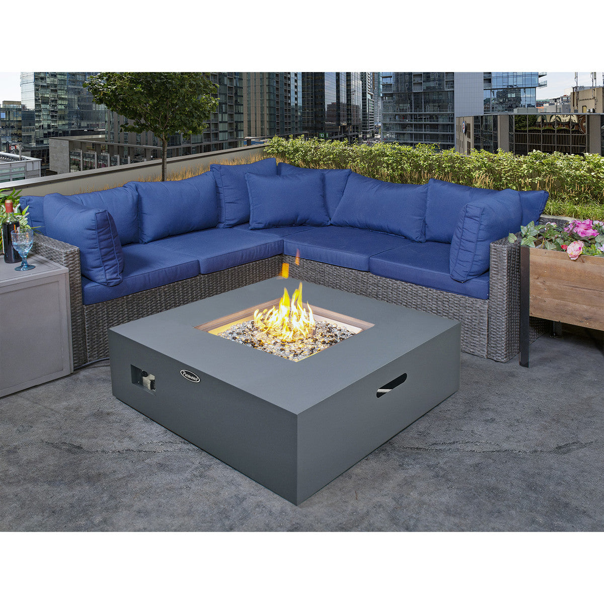 Paramount 38" Concrete Look Aluminum Fire Table, Low Square