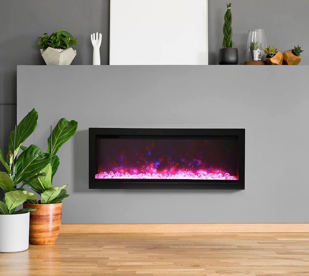 Remii 42" Wall-Mount Electric Fireplace - built-in with glass and black steel surround