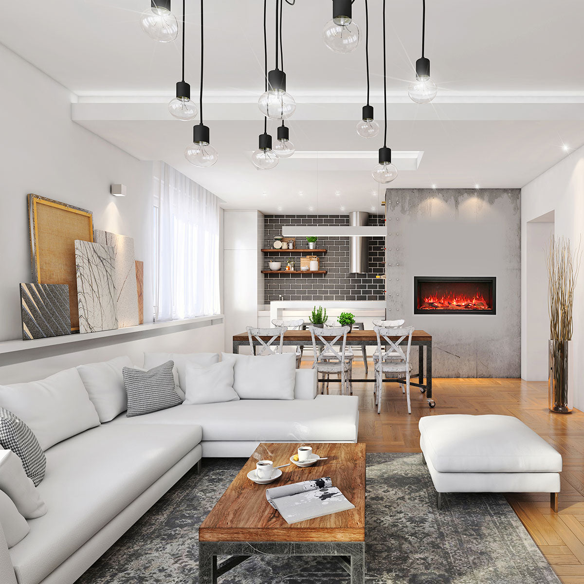 Amantii 42" Symmetry Series Tall Electric Built-In Fireplace, with log and glass