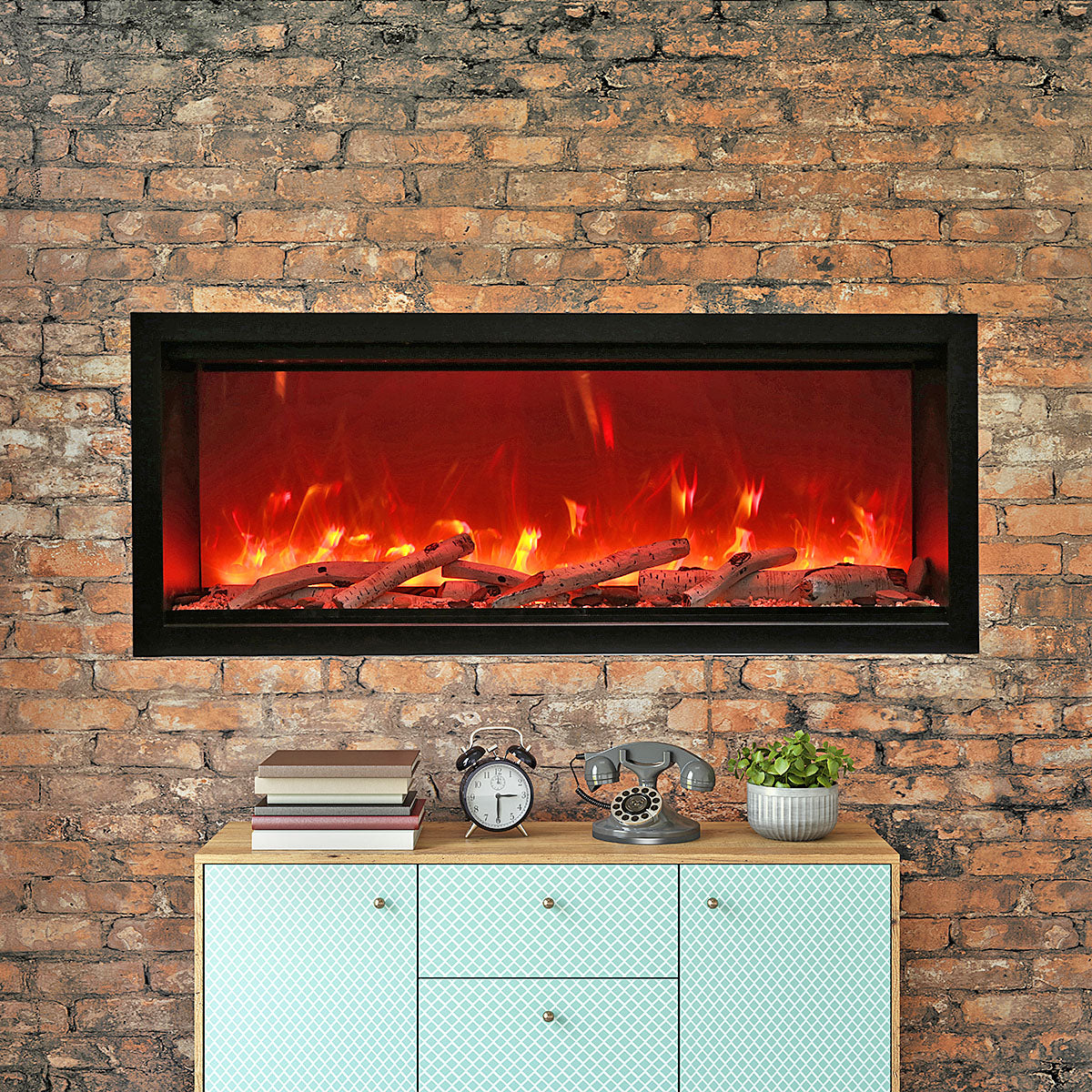 Amantii 50" Symmetry Series Tall Electric Built-In Fireplace, with log and glass