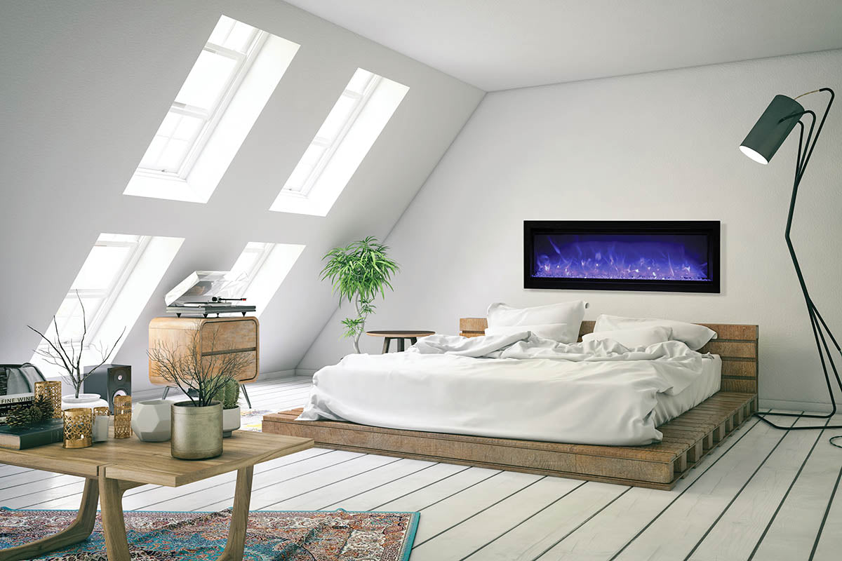 Remii 60" Wall-Mount Electric Fireplace - built-in with glass and black steel surround