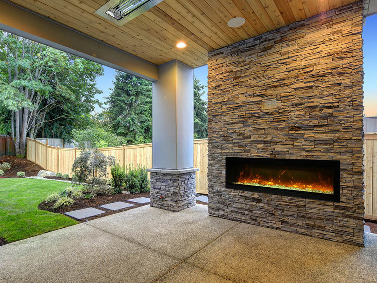 Remii 74" Wall-Mount Electric Fireplace - built-in with glass and black steel surround