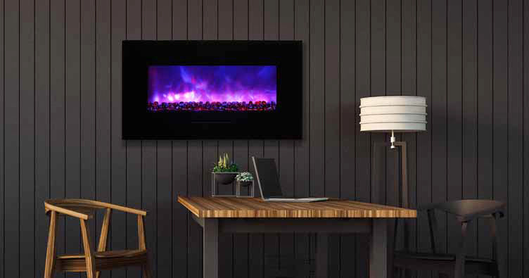 Amantii 34" Wall-Mount Electric Fireplace with Log Set and Glass Surround