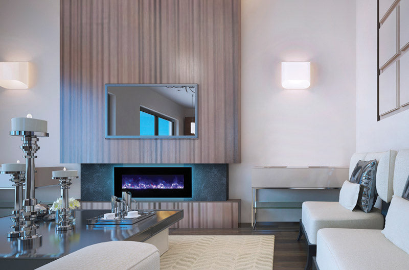 Amantii 48" Wall-Mount Electric Fireplace with Log Set and Glass Surround