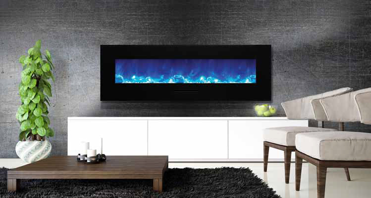Amantii 60" Wall-Mount Electric Fireplace with Log Set and Glass Surround
