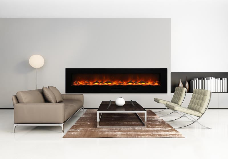 Amantii 88" Wall-Mount Electric Fireplace with Log Set and Glass Surround