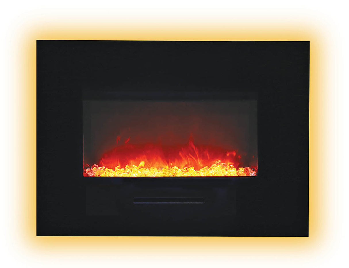 Amantii 26" Wall-Mount Electric Fireplace with Log Set and Glass Surround