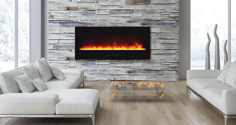 Amantii 50" Wall-Mount Electric Fireplace with Log Set and Glass Surround