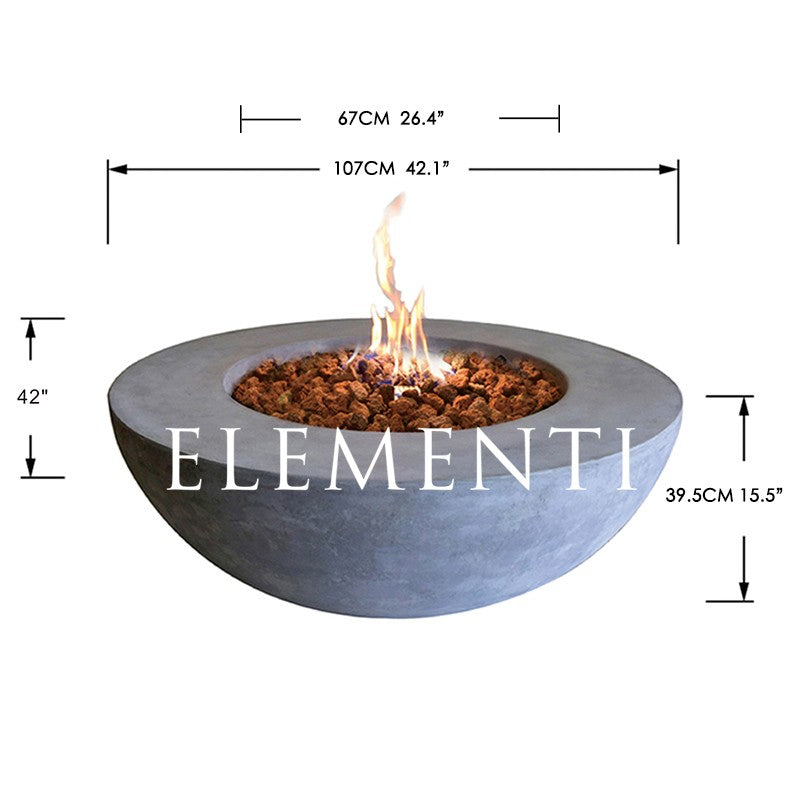 Elementi 42" Lunar Bowl Fire Table - Light Grey - Propane or Natural Gas