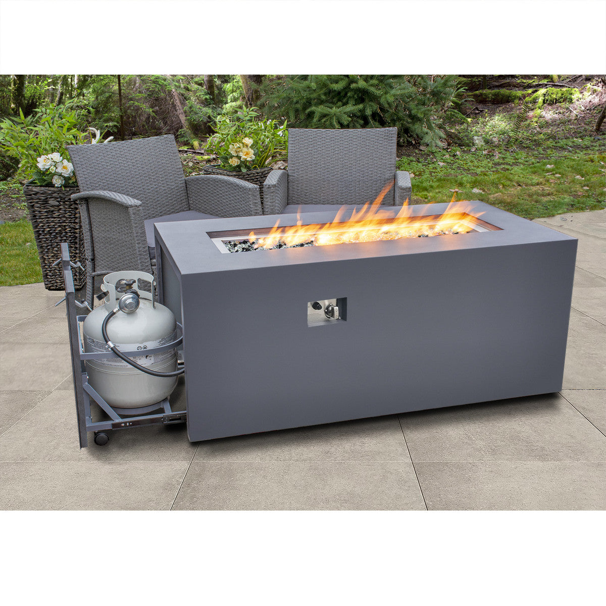 Paramount 49" Concrete Look Aluminum Fire Table, Tall Rectangle