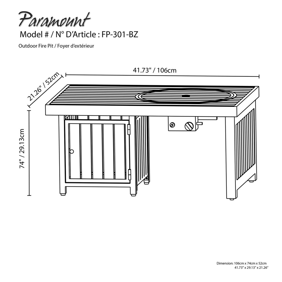 Paramount 42" Offset Aluminum Fire Table, Rectangle