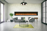 Remii 100" Wall-Mount Electric Fireplace - built-in with glass and black steel surround