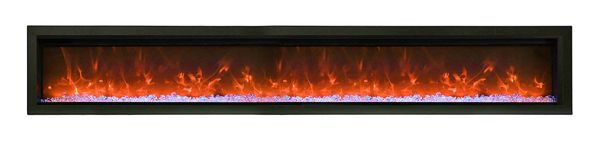 Remii 100" Wall-Mount Electric Fireplace - built-in with glass and black steel surround