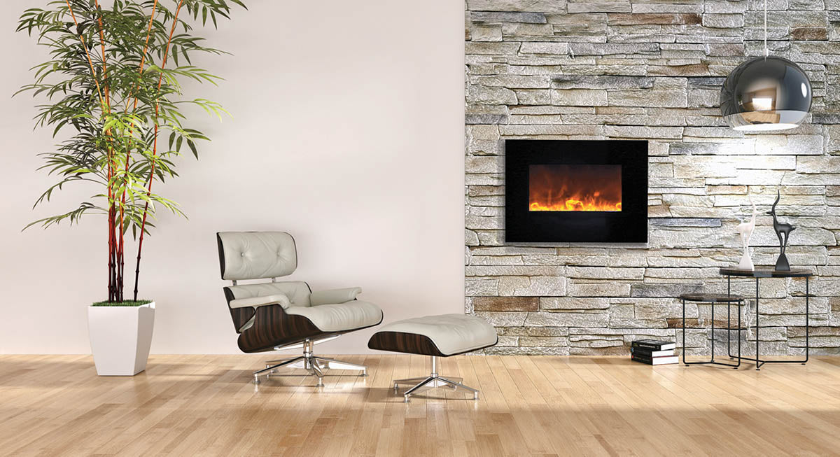Amantii 26" Wall-Mount Electric Fireplace with Log Set and Glass Surround